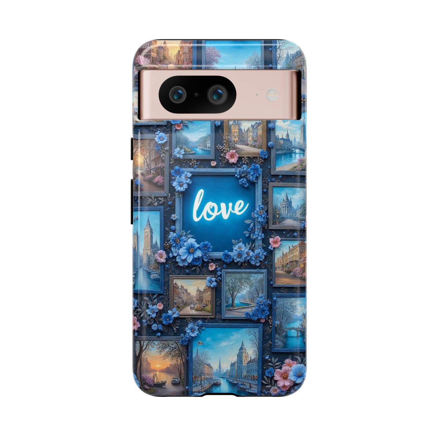 Blue Floral Love Frame Phone Case