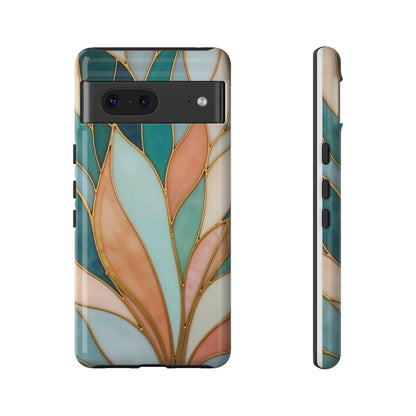 Geometric Leaves: Teal, Peach, and Gold Harmony