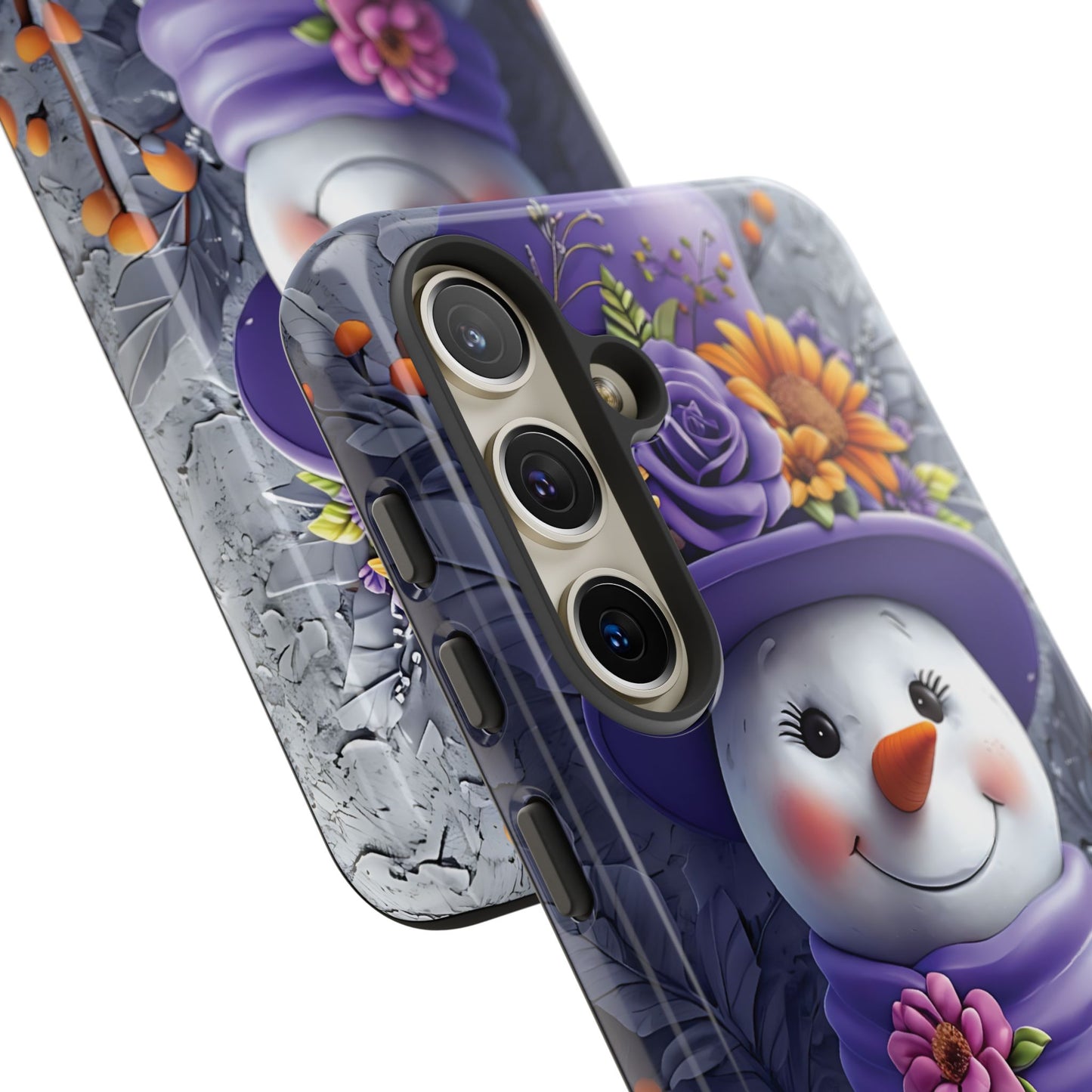 Cheerful Snowman With Colorful Floral Hat And Scarf phone case design