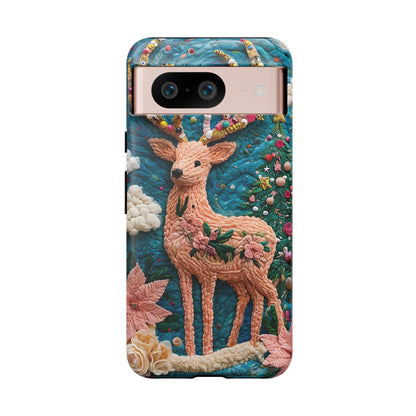 Whimsical Textile Art Featuring Intricate Peach-Colored Deer phone case design.