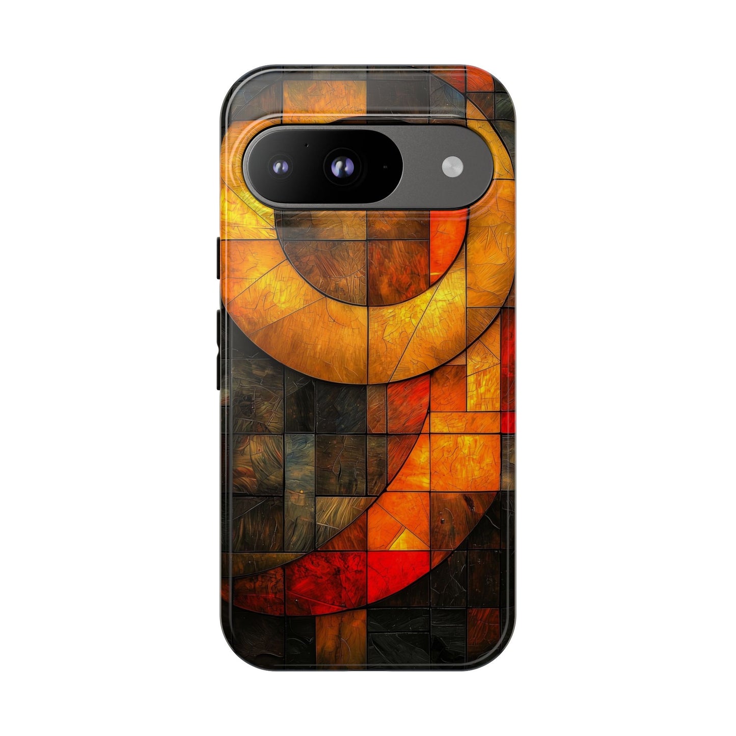 Inferno Spiral – Geometric Stained Glass Art Phone Case for iPhone, Samsung & Pixel