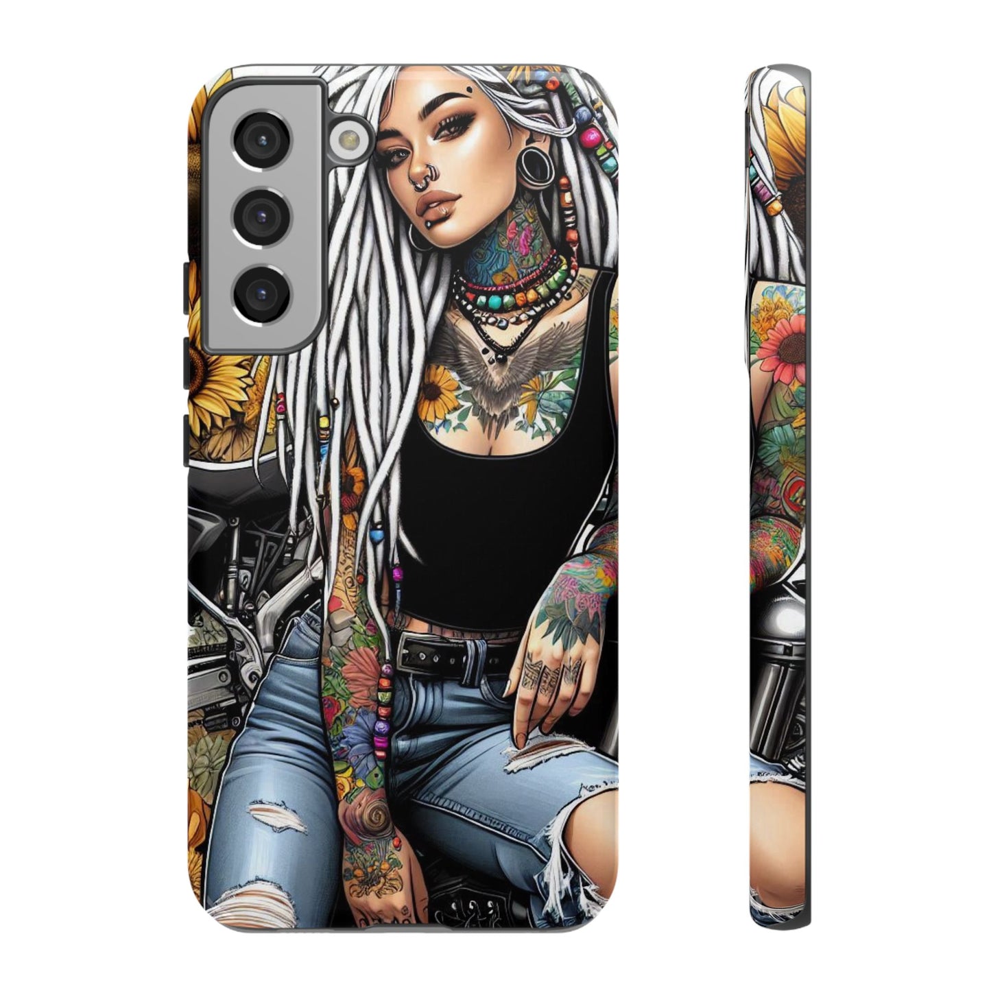 Sunflower Biker Queen – Bohemian Tattooed Rebel Mobile Cover
