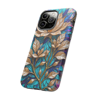 Majestic Golden Blossoms on Mosaic Blue Splendor
