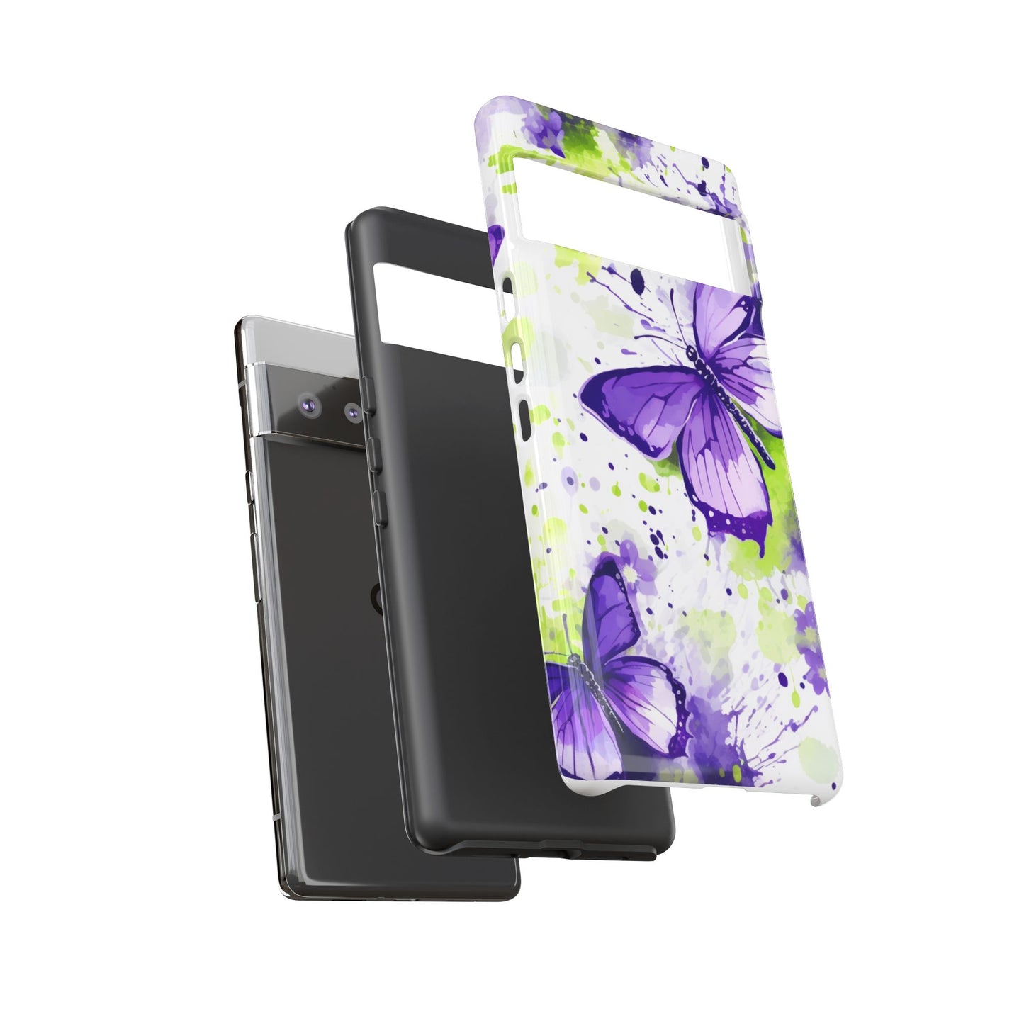 Vibrant Purple Butterfly Splash Mobile Cover – Artistic Green & Violet Aesthetic