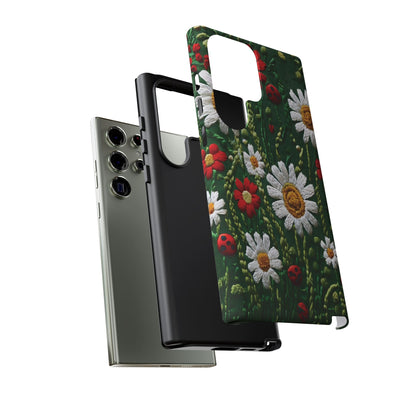 Knitted Pattern With Diamonds And Festive Motifs On Navy phone case design.