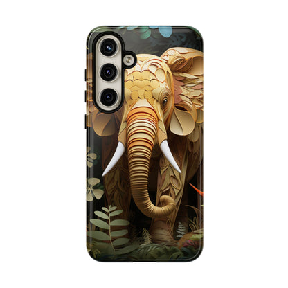 Golden Jungle Elephant Mobile Cover – Intricate Paper Art Design