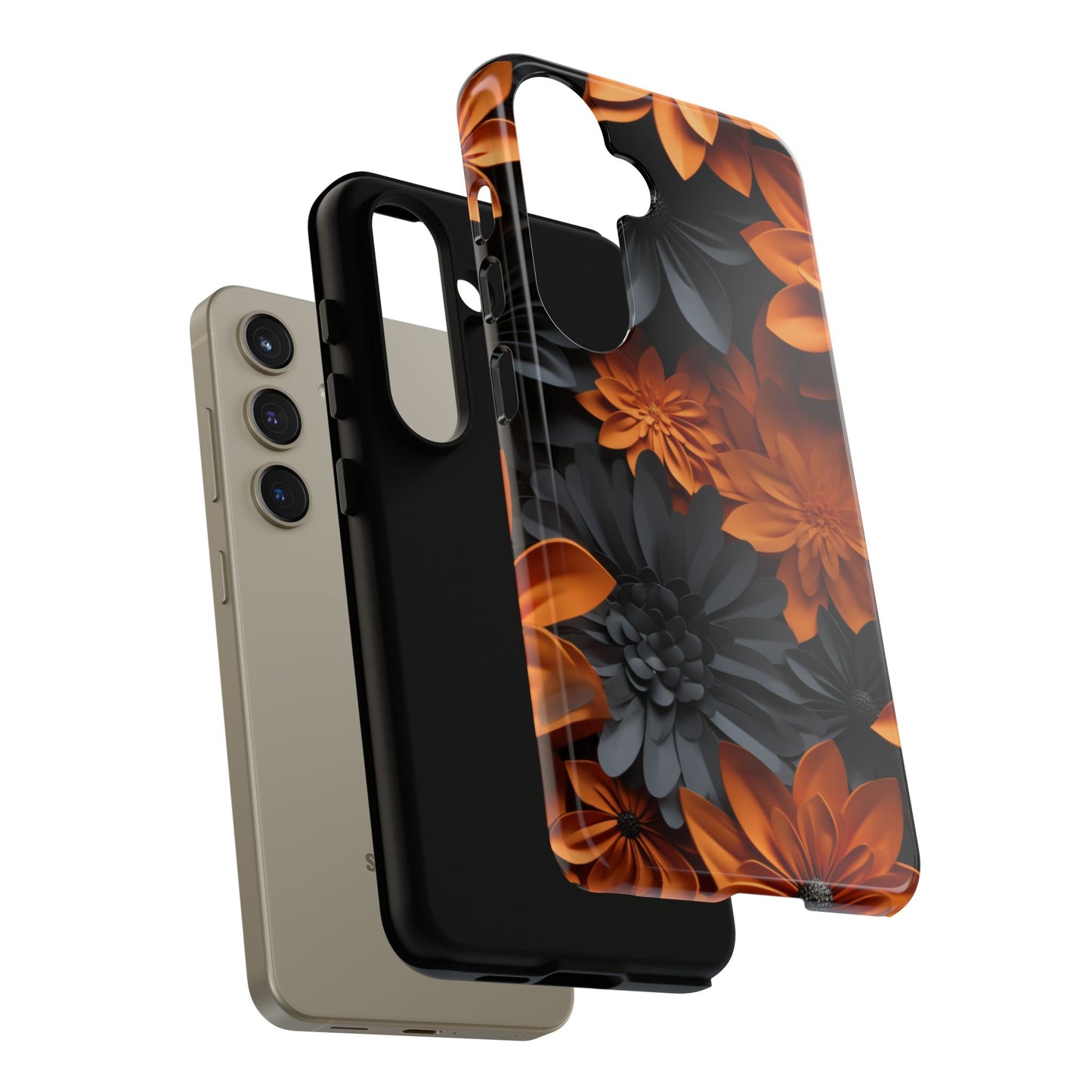 Orange & Black 3D Floral Mobile Case
