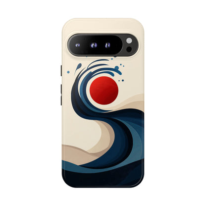Red Sun Wave – Minimalist Abstract Ocean Case for iPhone, Google Pixel, Samsung