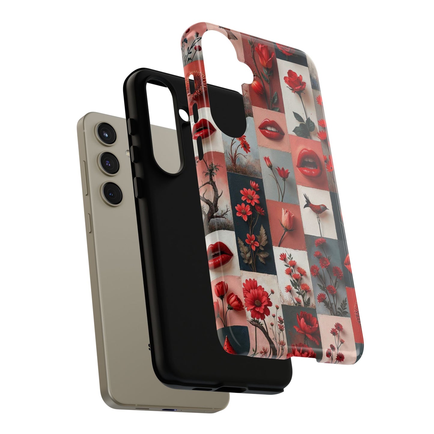 Red Flowers & Lips Collage Phone Case