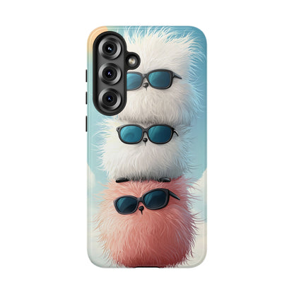Fluffy Stack Anime Phone Case – Cute Kawaii Furry Creatures with Sunglasses, iPhone, Samsung & Google Pixel Case