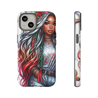 Festive Boho Queen – Holiday Glow & Candy Cane Braids Mobile Cover
