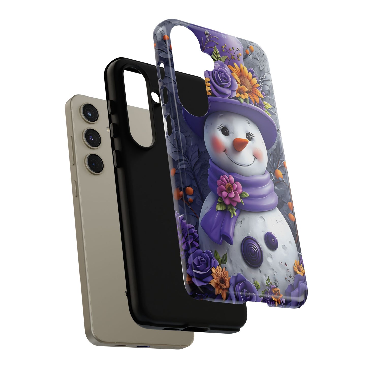 Cheerful Snowman With Colorful Floral Hat And Scarf phone case design