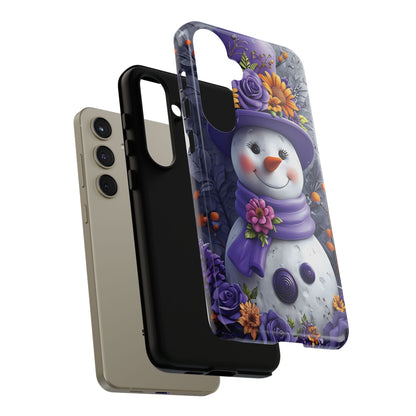 Cheerful Snowman With Colorful Floral Hat And Scarf phone case design