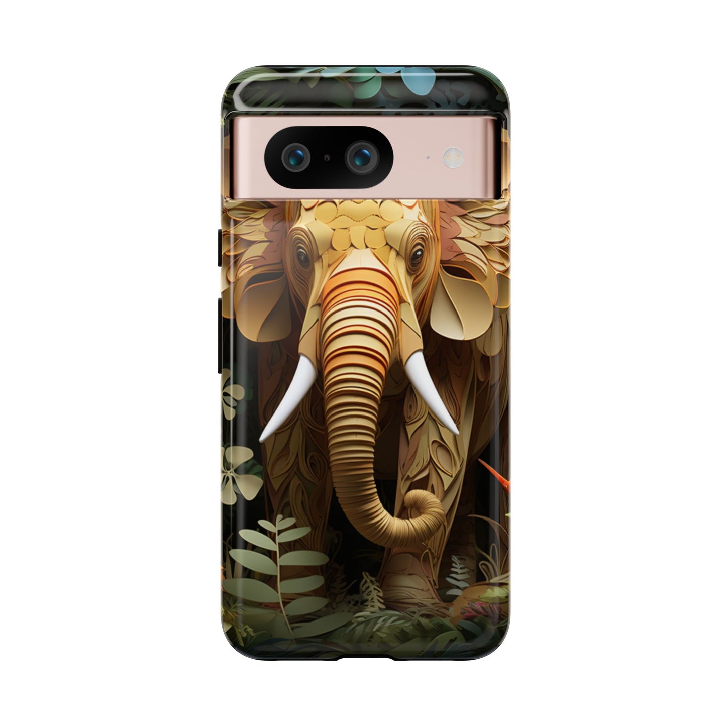 Golden Jungle Elephant Mobile Cover – Intricate Paper Art Design
