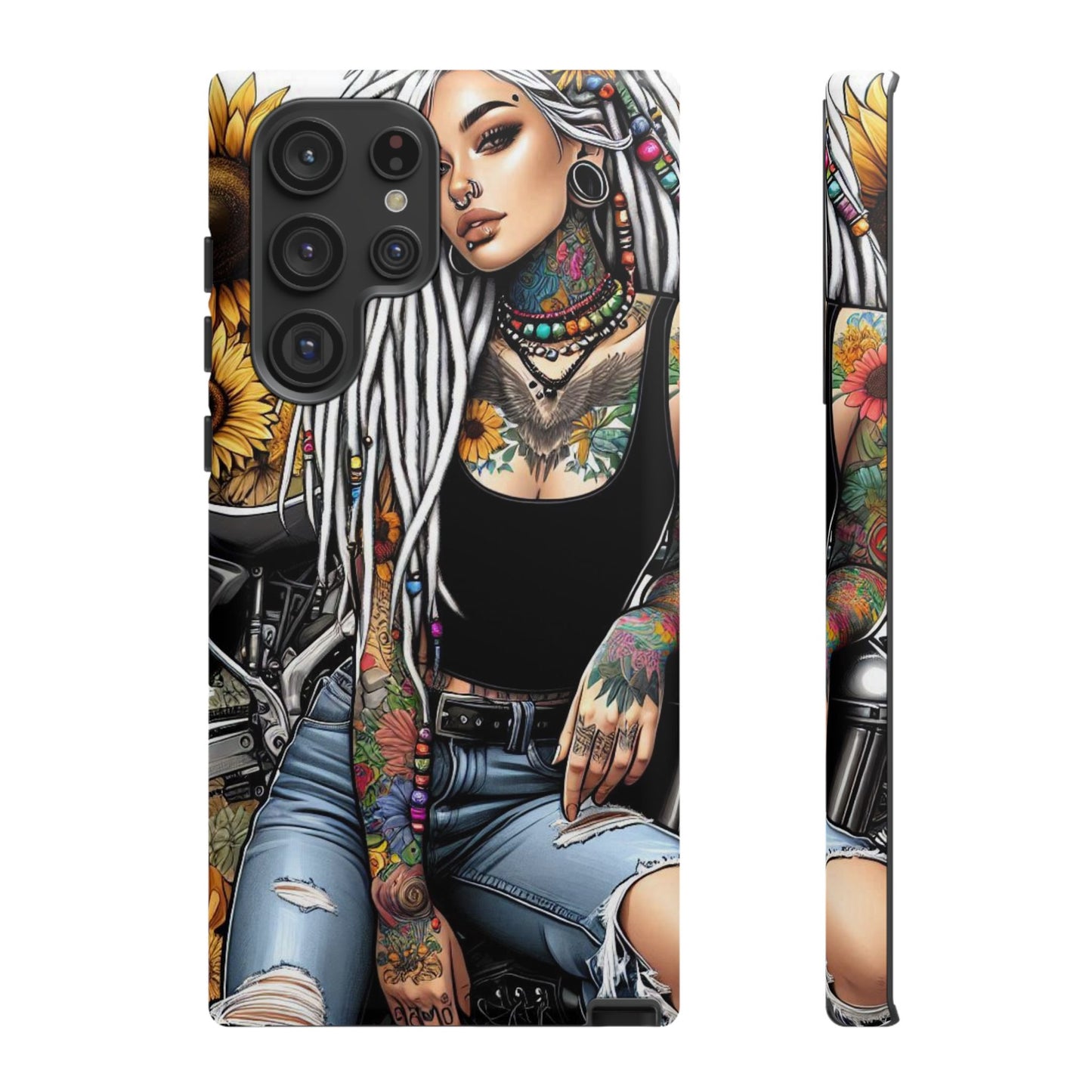 Sunflower Biker Queen – Bohemian Tattooed Rebel Mobile Cover