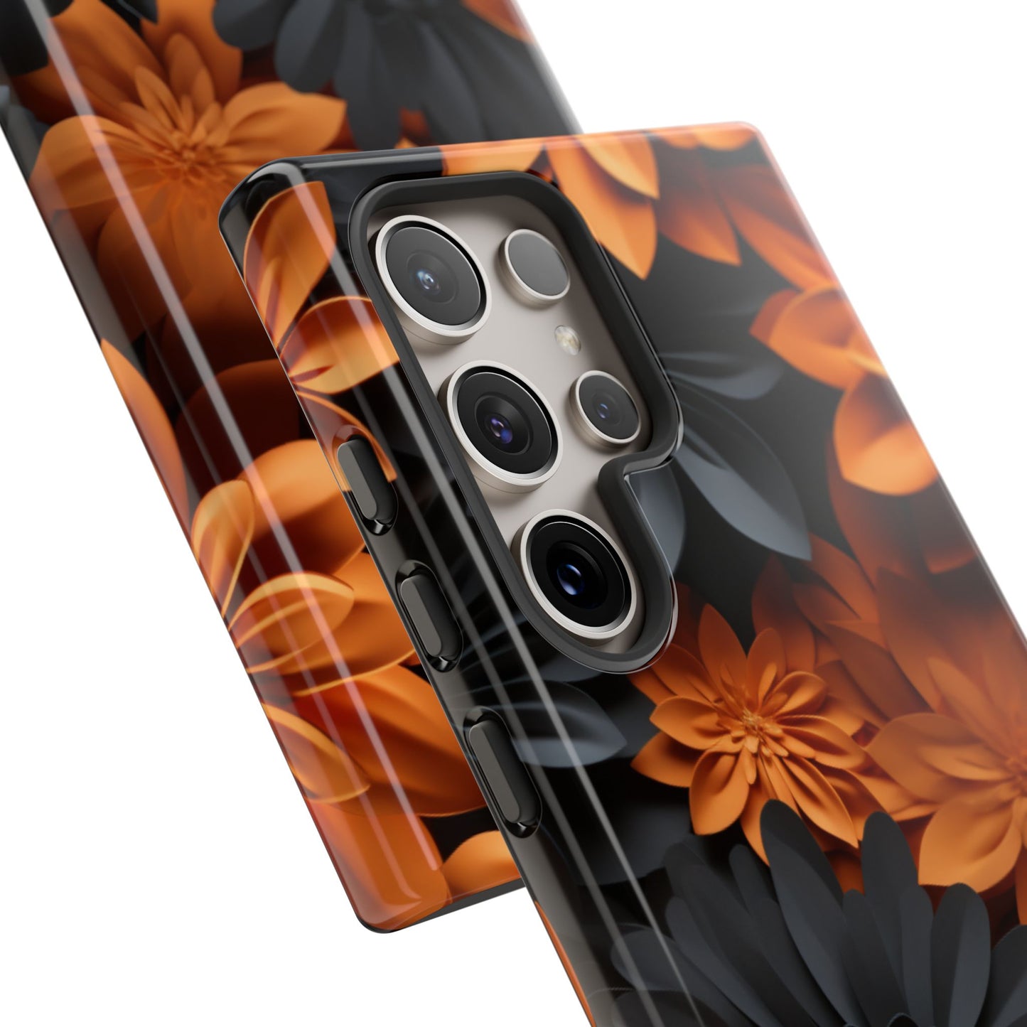 Orange & Black 3D Floral Mobile Case