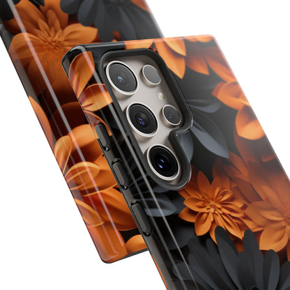 Orange & Black 3D Floral Mobile Case