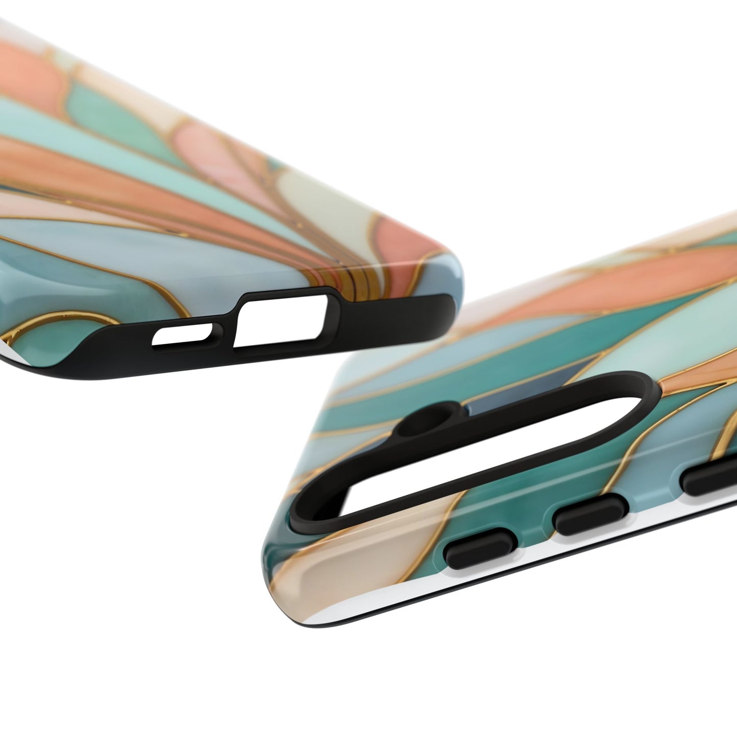 Geometric Leaves: Teal, Peach, and Gold Harmony
