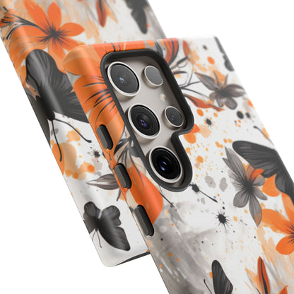 Bold Butterfly & Floral Splash Mobile Cover – Black & Orange Aesthetic