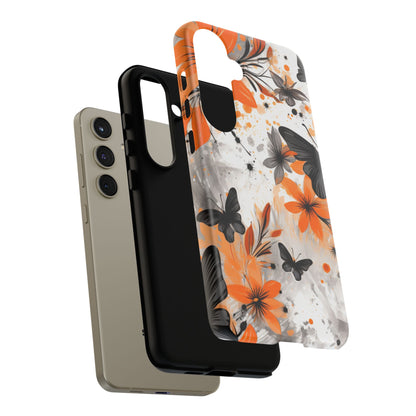 Bold Butterfly & Floral Splash Mobile Cover – Black & Orange Aesthetic