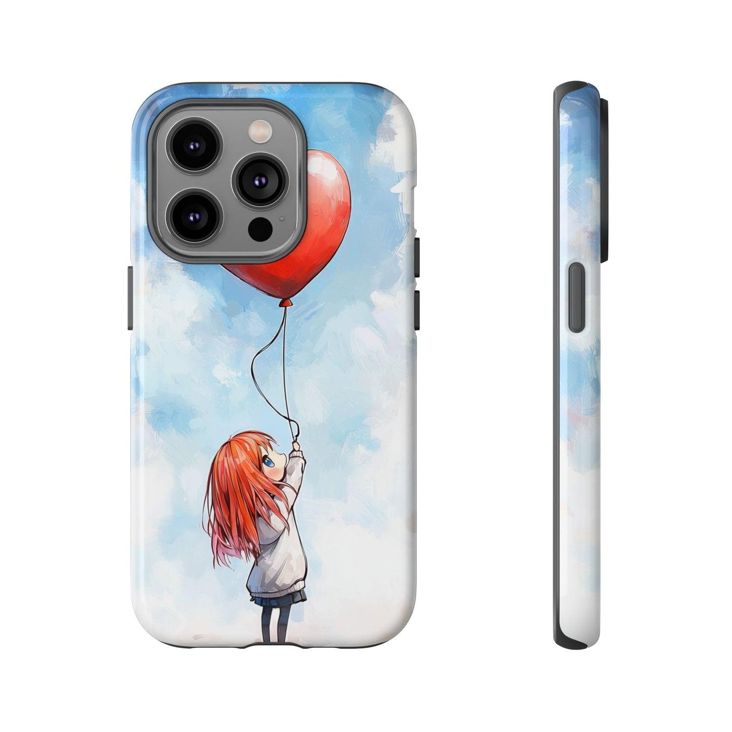 Anime Girl with Heart Balloon Phone Case – Cute & Inspirational Design for iPhone, Google Pixel & Samsung