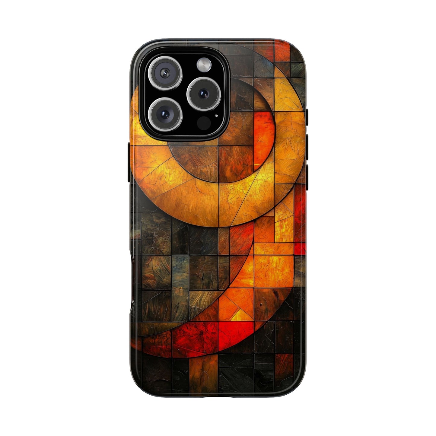 Inferno Spiral – Geometric Stained Glass Art Phone Case for iPhone, Samsung & Pixel