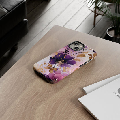 Luxury Purple & Gold Floral Aesthetic Mobile Case