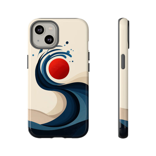 Red Sun Wave – Minimalist Abstract Ocean Case for iPhone, Google Pixel, Samsung