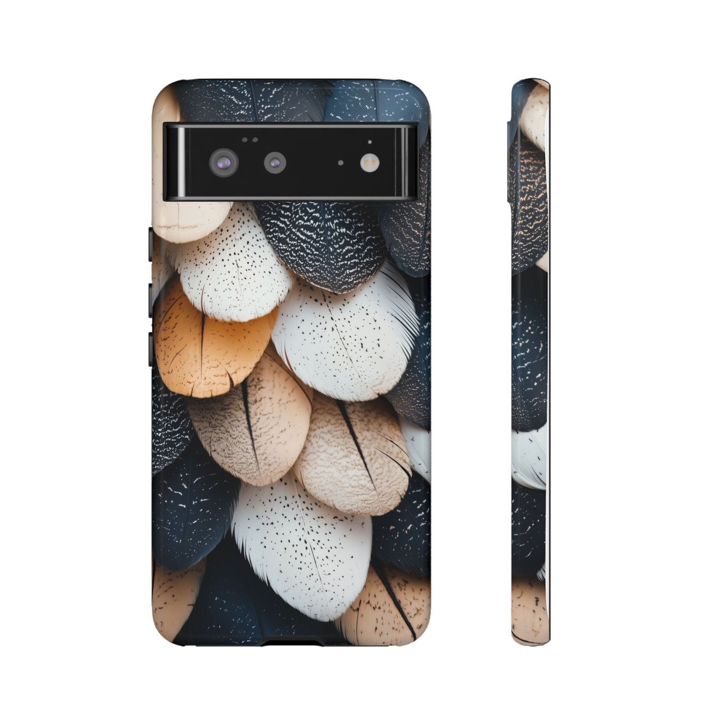 Layered Feather Elegance Phone Case – Black, White & Beige for iPhone, Samsung & Google Pixel