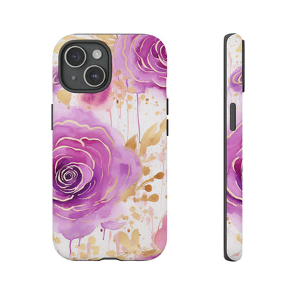 Elegant Purple-Gold Watercolor Rose Mobile Case