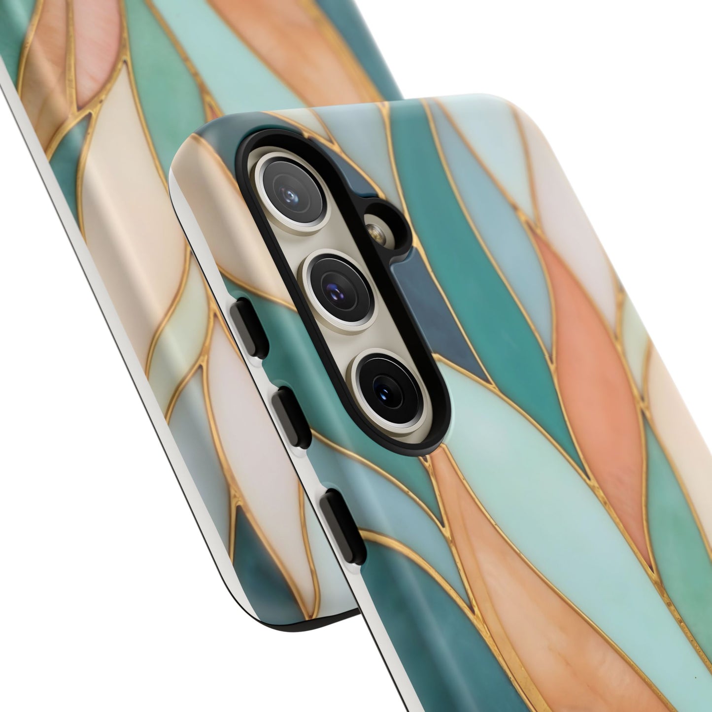 Geometric Leaves: Teal, Peach, and Gold Harmony