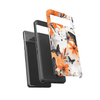 Bold Butterfly & Floral Splash Mobile Cover – Black & Orange Aesthetic