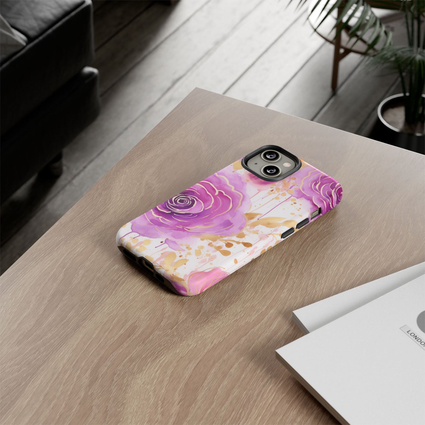 Elegant Purple-Gold Watercolor Rose Mobile Case