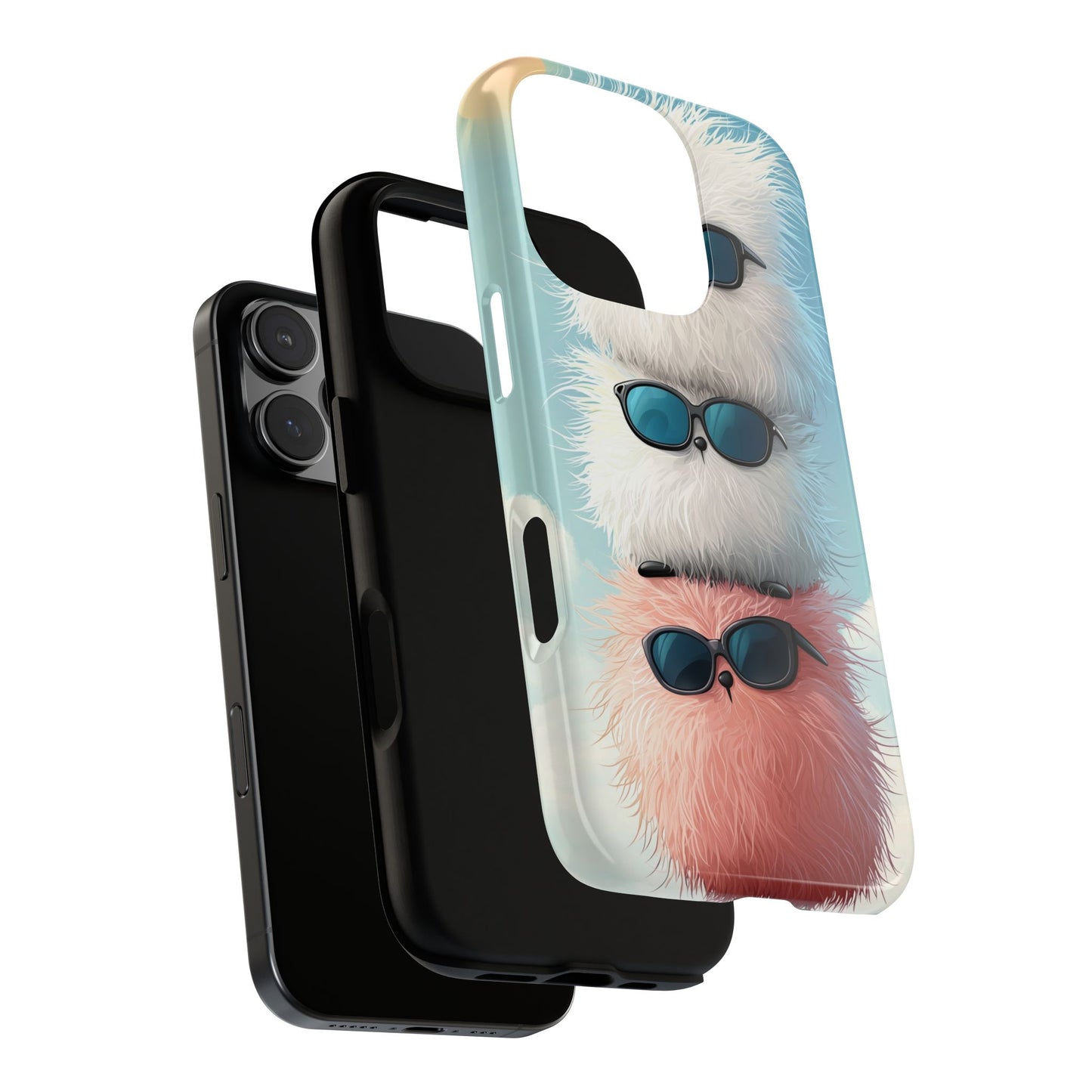 Fluffy Stack Anime Phone Case – Cute Kawaii Furry Creatures with Sunglasses, iPhone, Samsung & Google Pixel Case