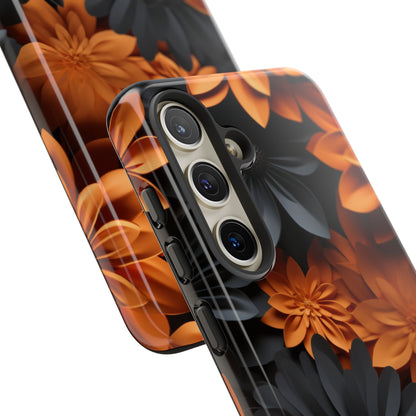 Orange & Black 3D Floral Mobile Case