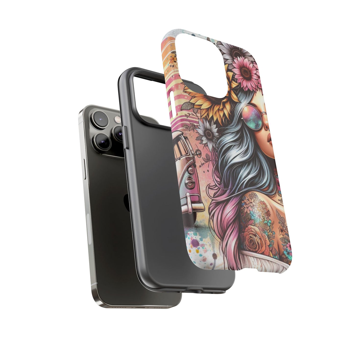 Retro Boho Wanderer – Sunflower Hippie Van Mobile Cover