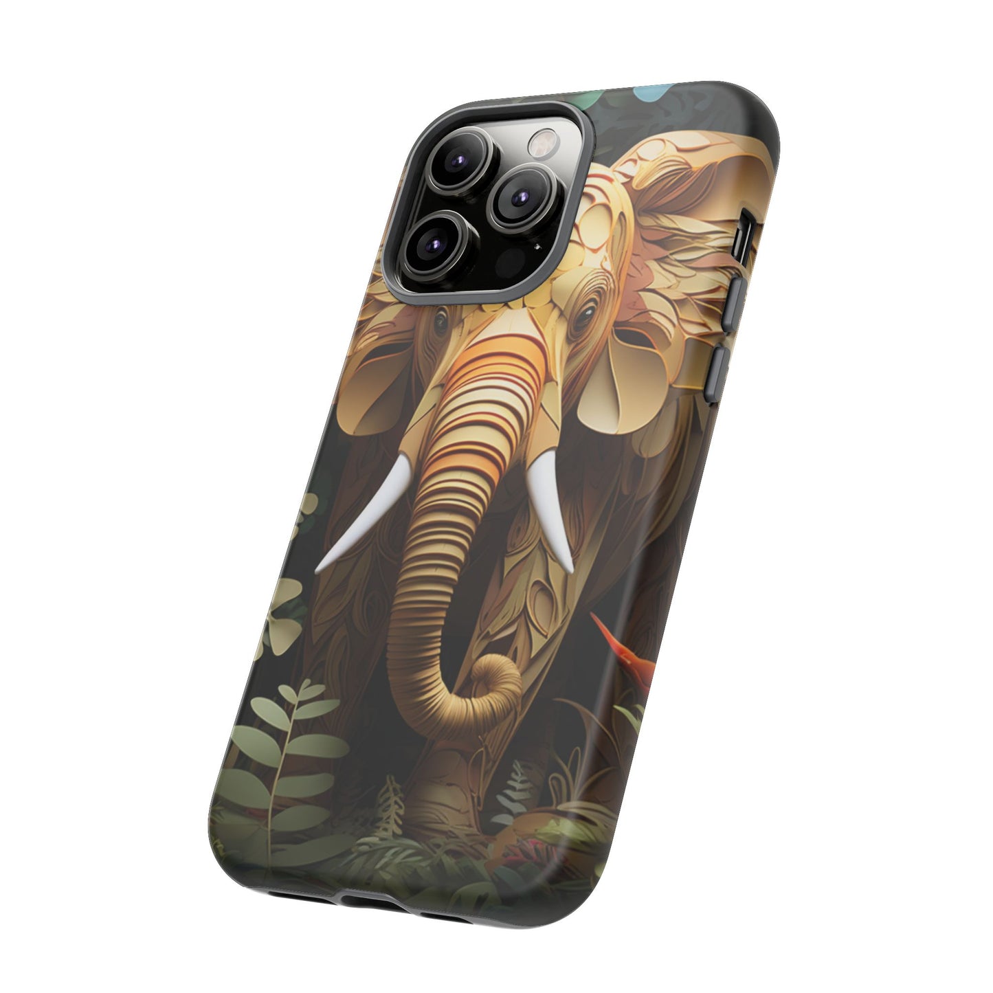 Golden Jungle Elephant Mobile Cover – Intricate Paper Art Design