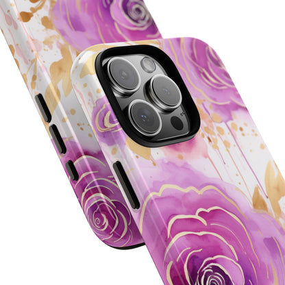 Elegant Purple-Gold Watercolor Rose Mobile Case