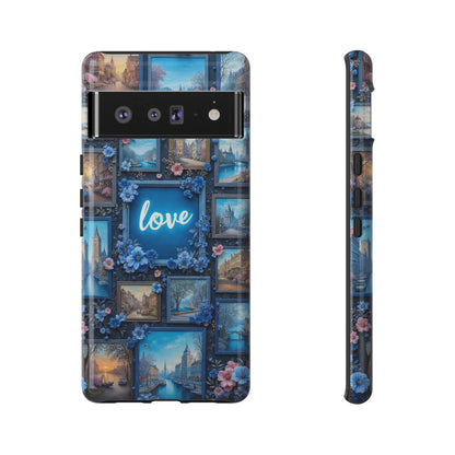 Blue Floral Love Frame Phone Case