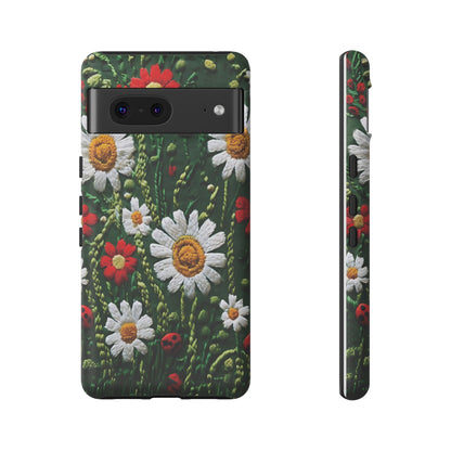 Knitted Pattern With Diamonds And Festive Motifs On Navy phone case design.