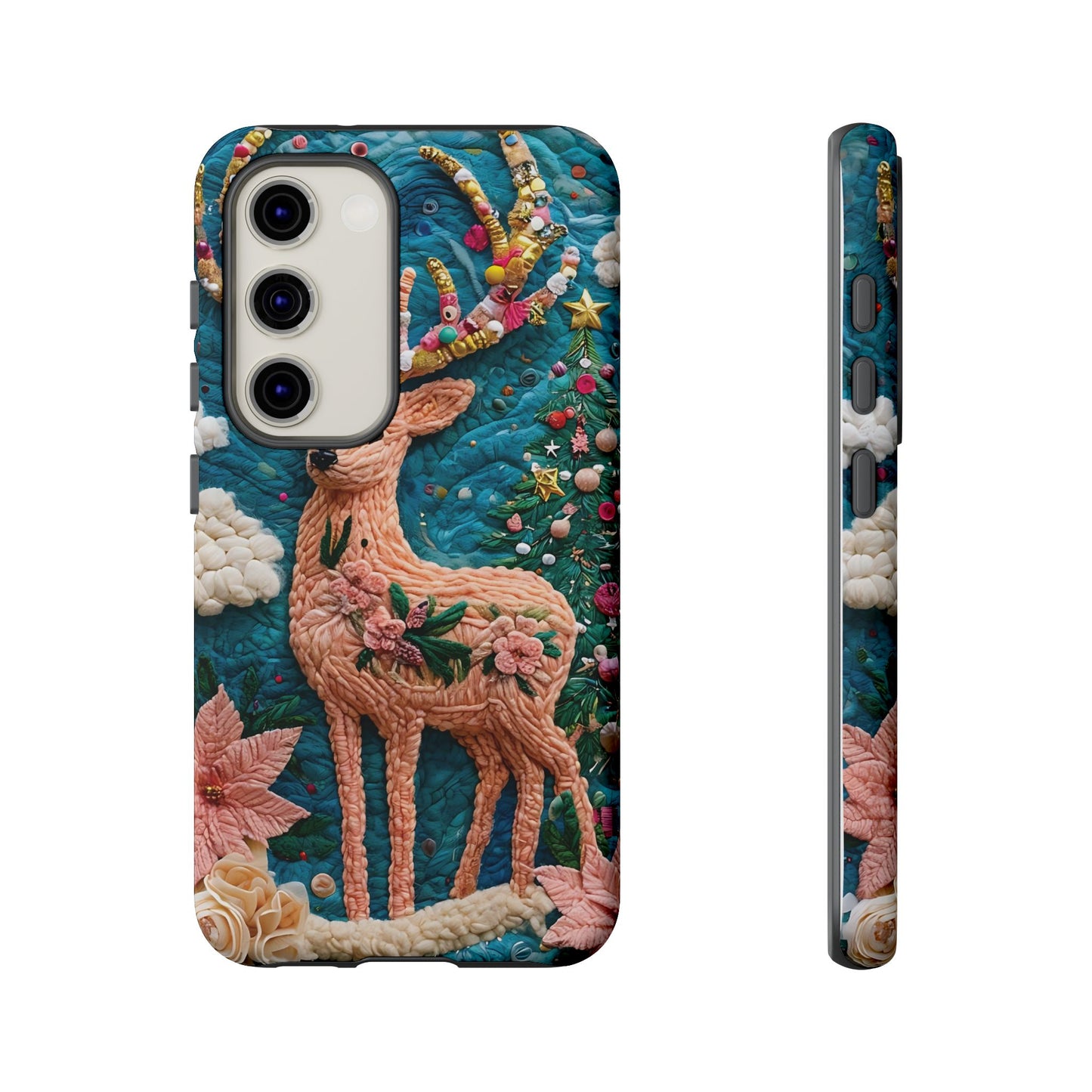 Whimsical Textile Art Featuring Intricate Peach-Colored Deer phone case design.