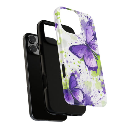 Vibrant Purple Butterfly Splash Mobile Cover – Artistic Green & Violet Aesthetic