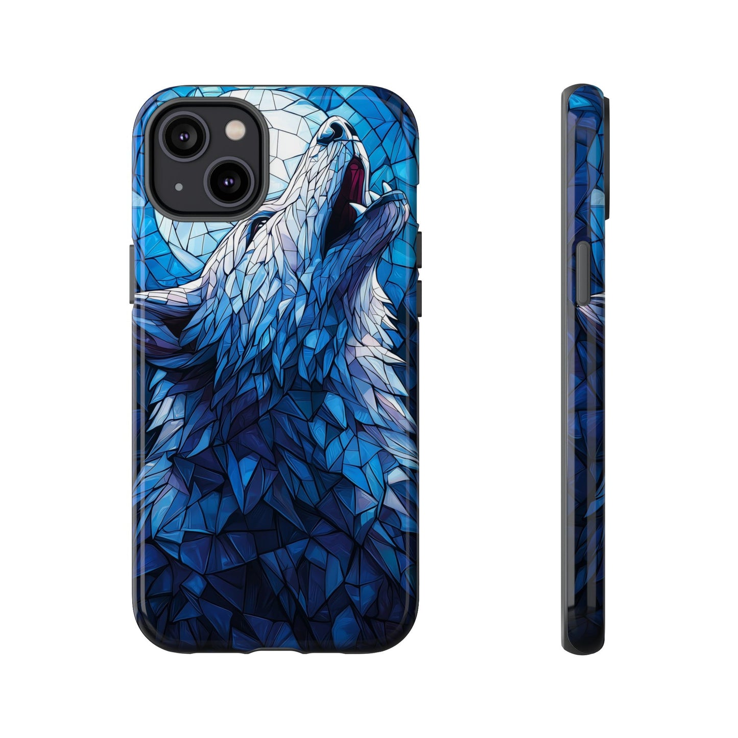 Mystic Moon Wolf – Stained Glass Mosaic Phone Case for iPhone, Samsung & Pixel