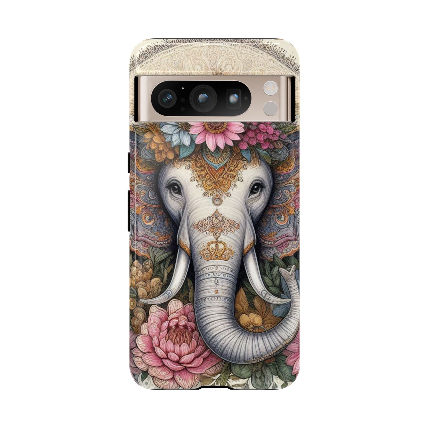 Elegant Floral Elephant Mobile Cover – Royal Mandala Art
