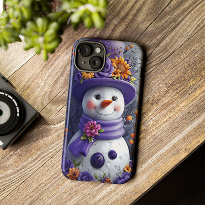 Cheerful Snowman With Colorful Floral Hat And Scarf phone case design