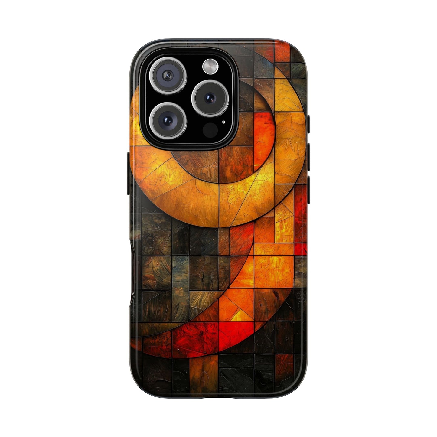Inferno Spiral – Geometric Stained Glass Art Phone Case for iPhone, Samsung & Pixel