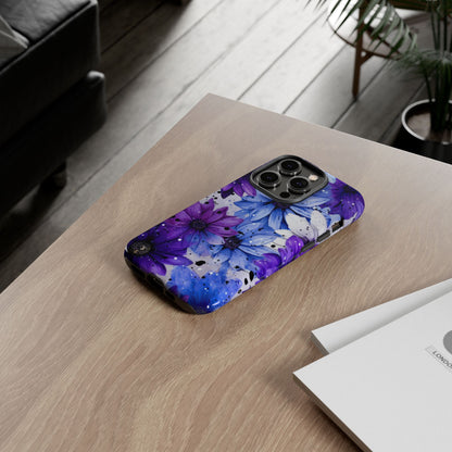 Blue & Purple Floral Splash Mobile Cover – Elegant Artistic Flowers