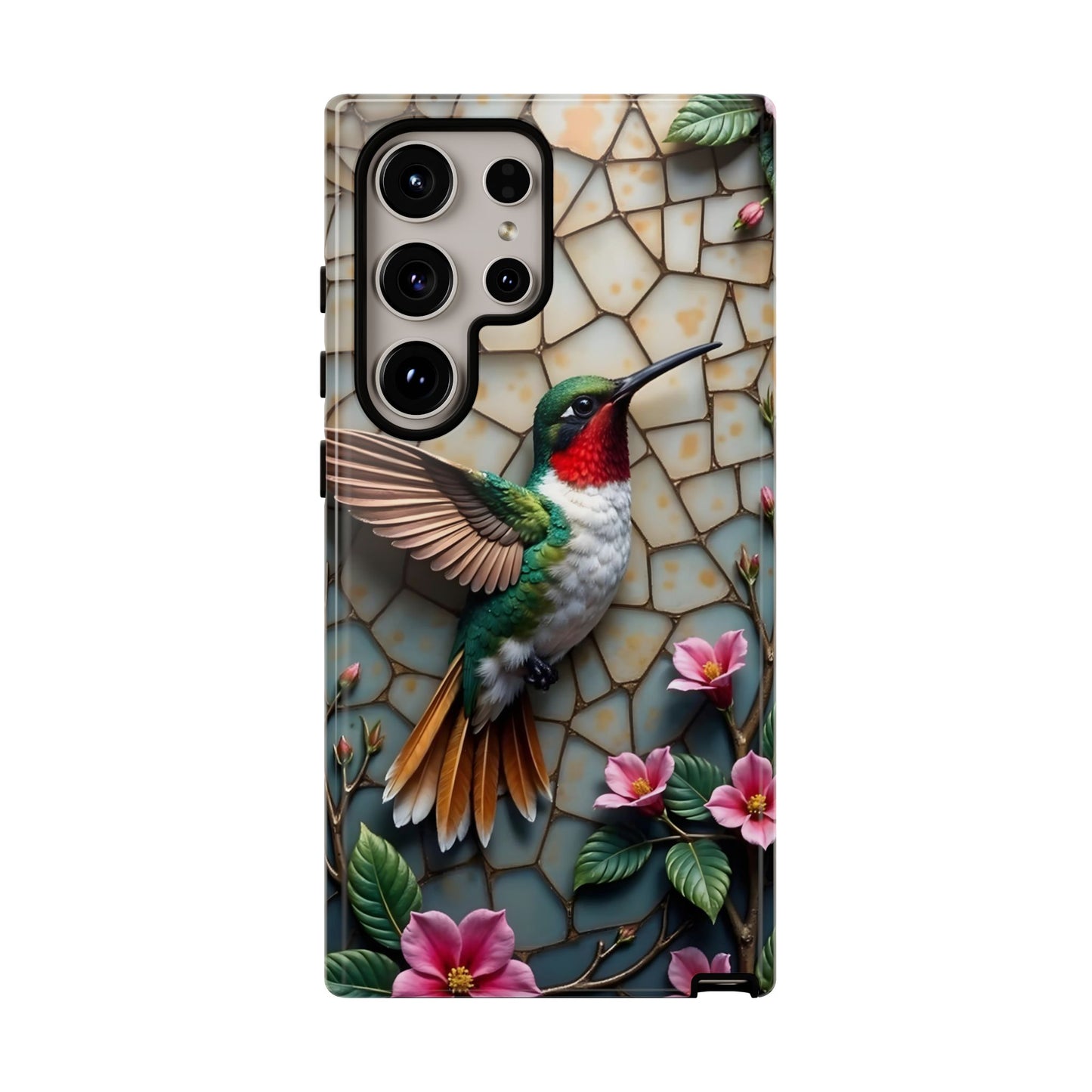 Vivid Hummingbird with Blossoming Branches | Artistic Mosaic Style