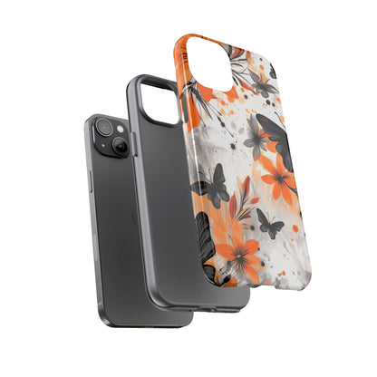 Bold Butterfly & Floral Splash Mobile Cover – Black & Orange Aesthetic