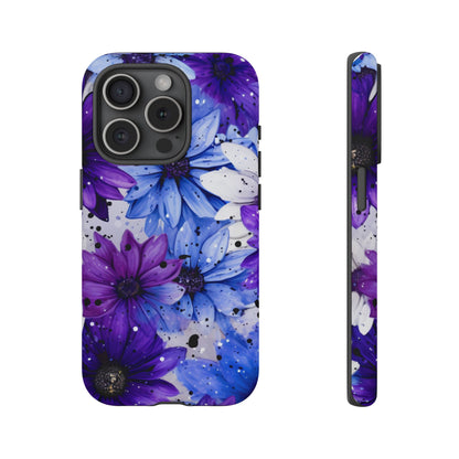 Blue & Purple Floral Splash Mobile Cover – Elegant Artistic Flowers